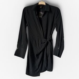 House of Harlow Black Wrap Mini Dress w/ Collar Normcore Party Minimalist
